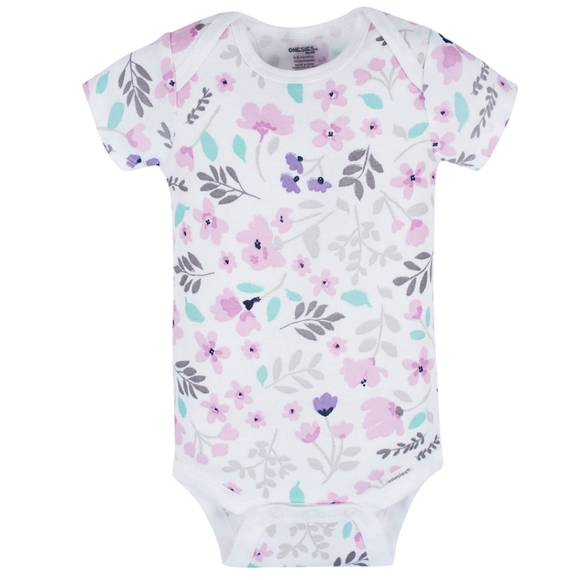 Gerber Baby Girls Floral Short Sleeve Onesies® Bodysuits 2 Pack 0-3 Months - Picture 1 of 8